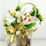 Koszyk wielkanocny mały, biało - żółty z wyściółką nr 35