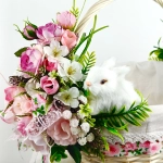 Koszyk wielkanocny duży, biało - różowy z wyściółką nr 37