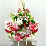 Koszyk wielkanocny duży, wiśniowo - biały z wyściółką nr 34