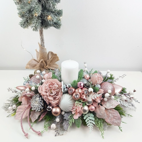 Stroik pastelowy, biało - srebrno -pudrowy róż nr 33