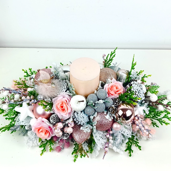 Stroik biało - różowo - srebrny ze skrzatem nr 62 Stroik biało - różowo - srebrny ze skrzatem nr 62