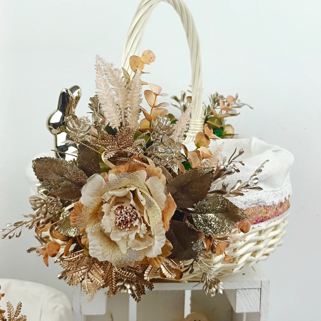 Koszyk wielkanocny duży, złoto - morelowy z wyściółką nr 27