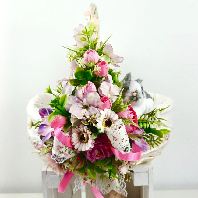 Koszyk wielkanocny duży, różowy z nutą fioletu z wyściółką nr 33