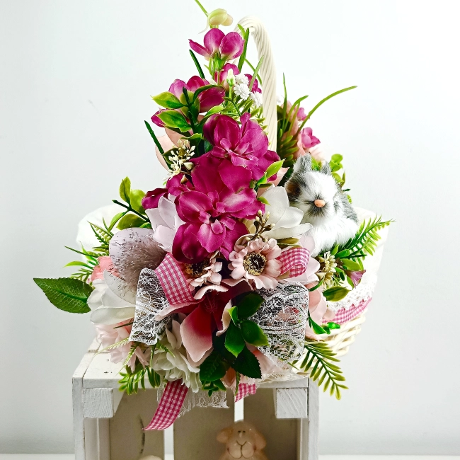 Koszyk wielkanocny duży, różowo - fuksjowy z wyściółką nr 38