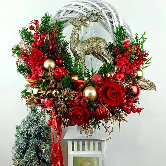 Wianek czerwono - złoty z reniferem nr 7 Wianek czerwono - złoty z reniferem nr 7