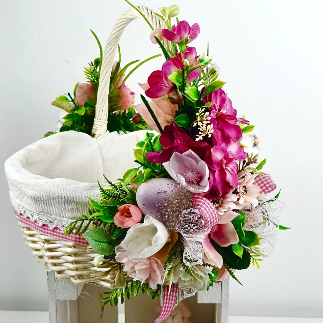 Koszyk wielkanocny duży, różowo - fuksjowy z wyściółką nr 38