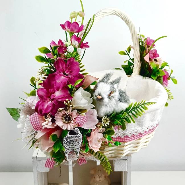 Koszyk wielkanocny duży, różowo - fuksjowy z wyściółką nr 38