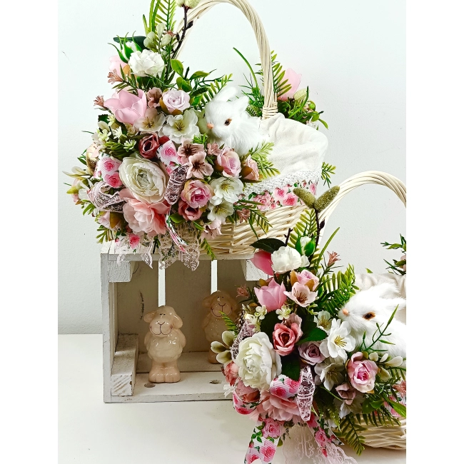 Koszyk wielkanocny duży, biało - różowy z wyściółką nr 25