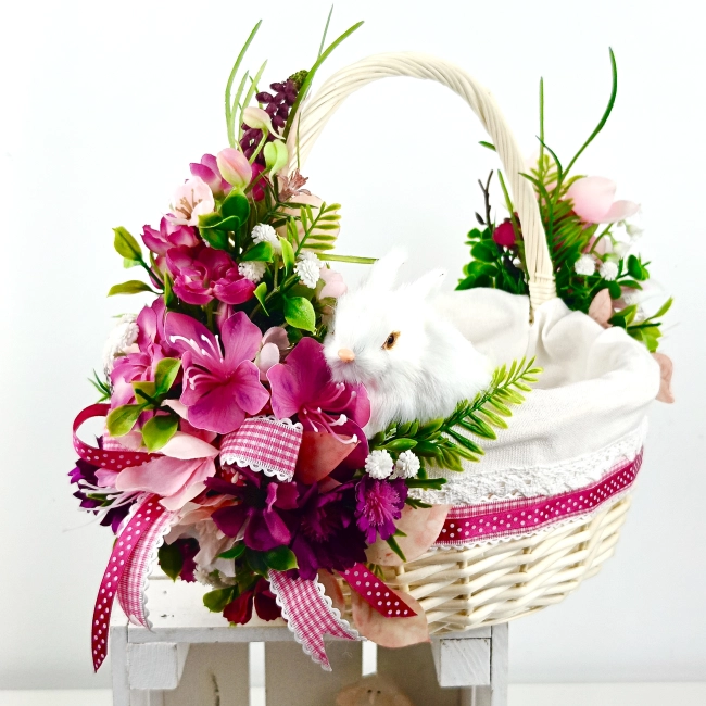 Koszyk wielkanocny duży, różowo - fuksjowy z wyściółką nr 32