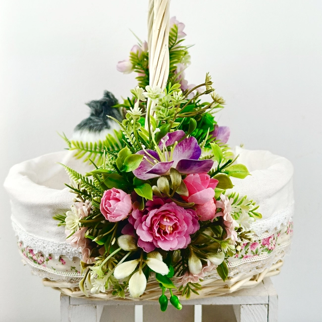 Koszyk wielkanocny duży, różowy z nutą fioletu z wyściółką nr 33