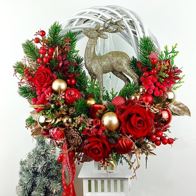 Wianek czerwono - złoty z reniferem nr 7 Wianek czerwono - złoty z reniferem nr 7