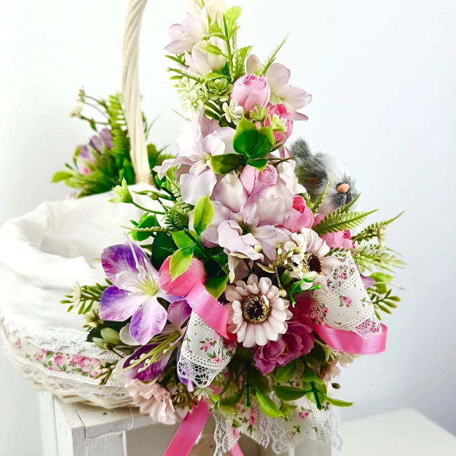 Koszyk wielkanocny duży, różowy z nutą fioletu z wyściółką nr 33