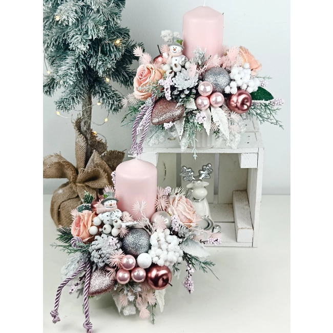 Stroik okrągły, różowo - srebrny nr 56