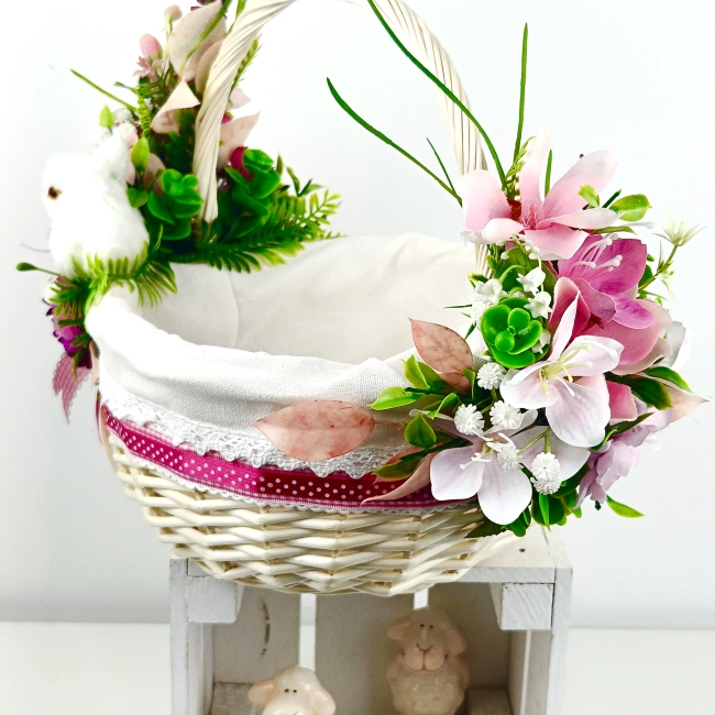 Koszyk wielkanocny duży, różowo - fuksjowy z wyściółką nr 32