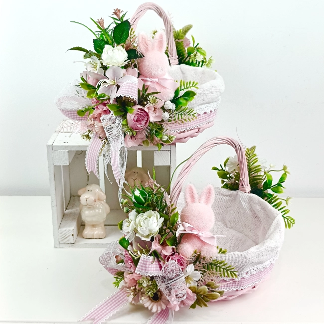 Koszyk wielkanocny mały, różowo - biały z wyściółką nr 29 Koszyk wielkanocny mały, różowo - biały z wyściółką nr 29