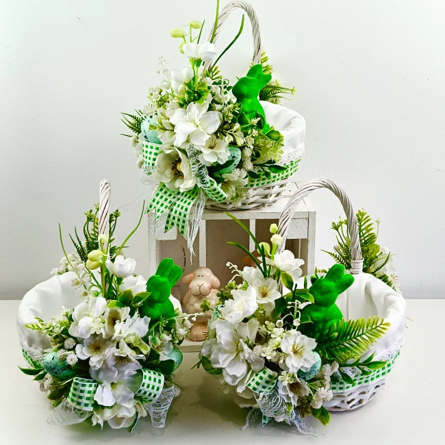 Koszyk wielkanocny mały, biało - zielony z wyściółką nr 26