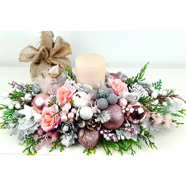 Stroik biało - różowo - srebrny ze skrzatem nr 62 Stroik biało - różowo - srebrny ze skrzatem nr 62