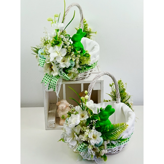 Koszyk wielkanocny mały, biało - zielony z wyściółką nr 26