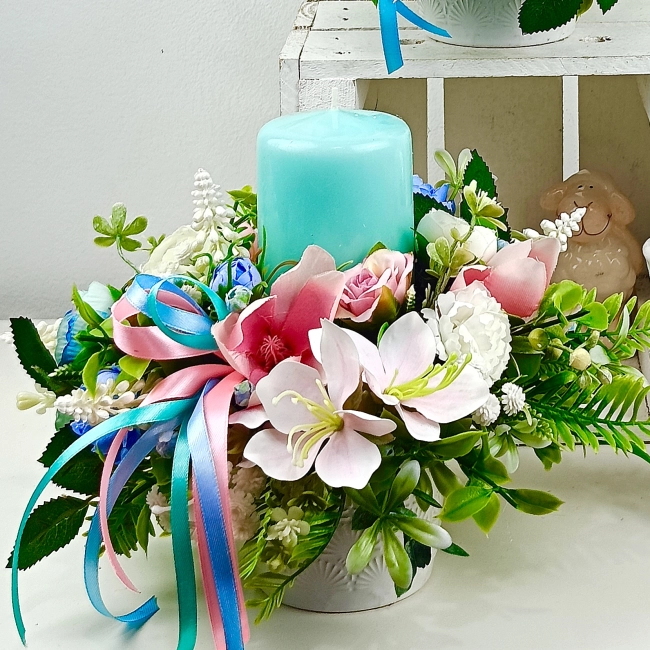 Stroik kwiatowy ze świeczką nr 14