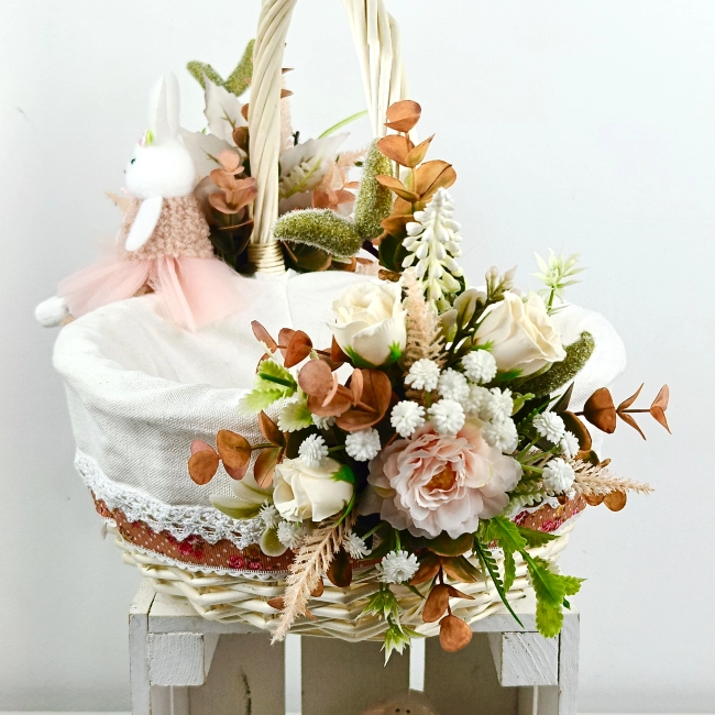 Koszyk wielkanocny duży, różowo - morelowy z wyściółką nr 28 Koszyk wielkanocny duży, różowo - morelowy z wyściółką nr 28