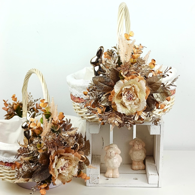 Koszyk wielkanocny duży, złoto - morelowy z wyściółką nr 27