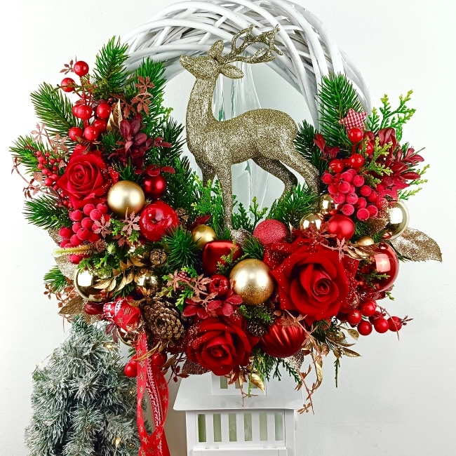 Wianek czerwono - złoty z reniferem nr 7 Wianek czerwono - złoty z reniferem nr 7