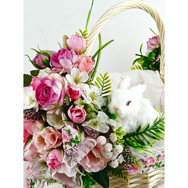 Koszyk wielkanocny duży, biało - różowy z wyściółką nr 37