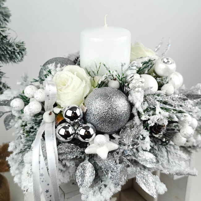 Stroik okrągły, biało - srebrny nr 41