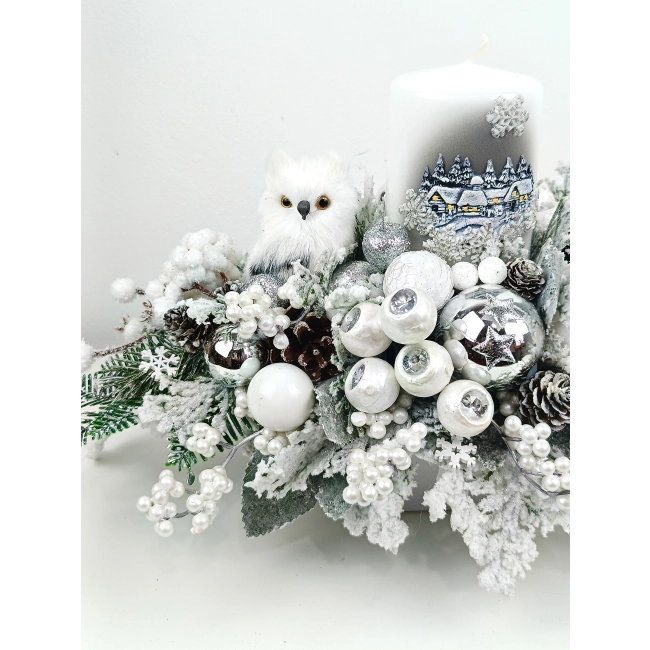 Stroik biało - srebrny z sową nr 39 Stroik biało - srebrny z sową nr 39